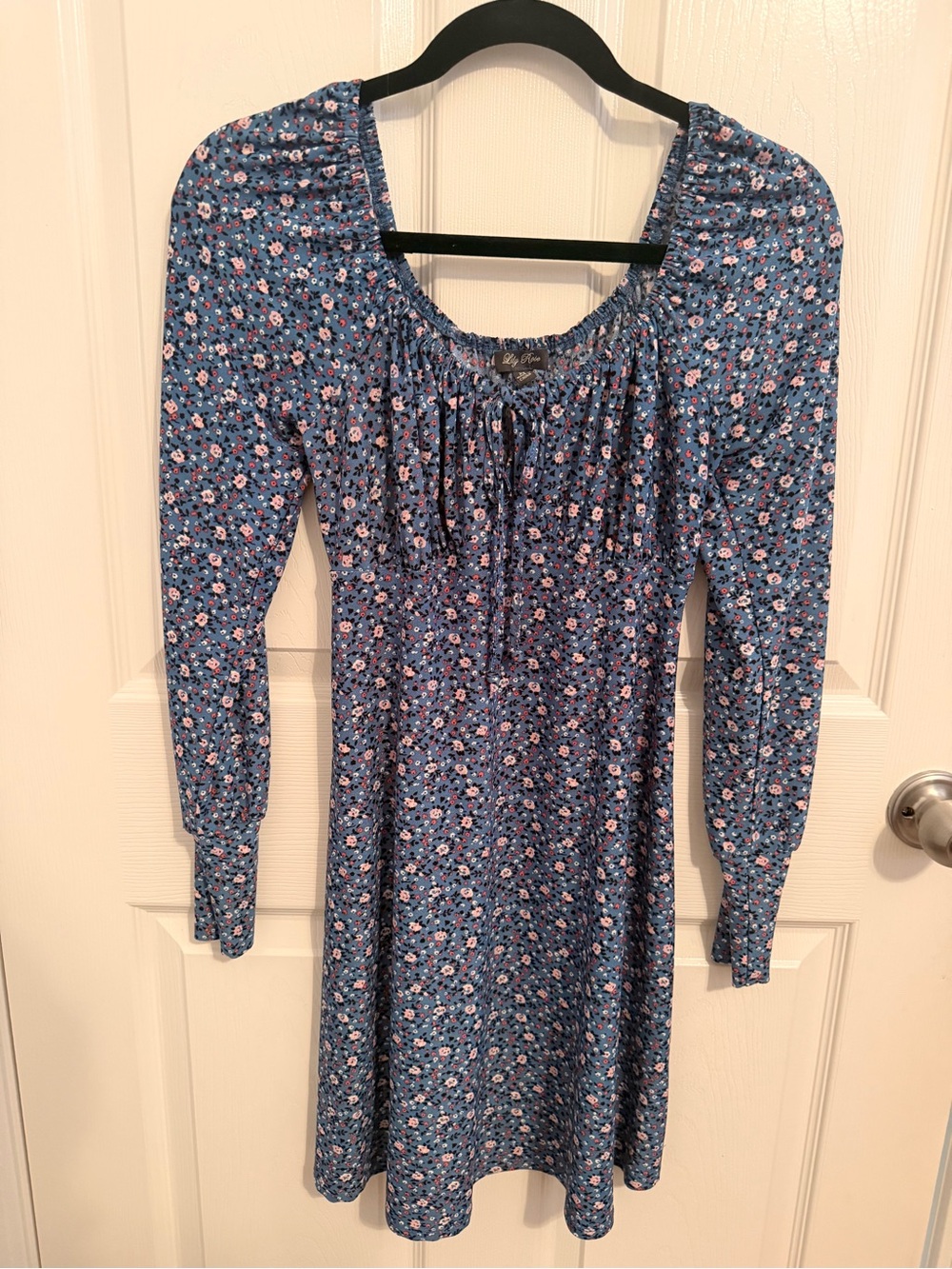 Lily Rose Blue Floral Long-Sleeve Peasant Dress